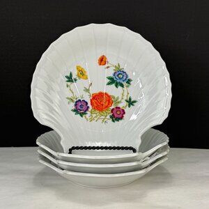 Vintage Takahashi Japan Vintage Clam Shell Floral Bowls Set of 4